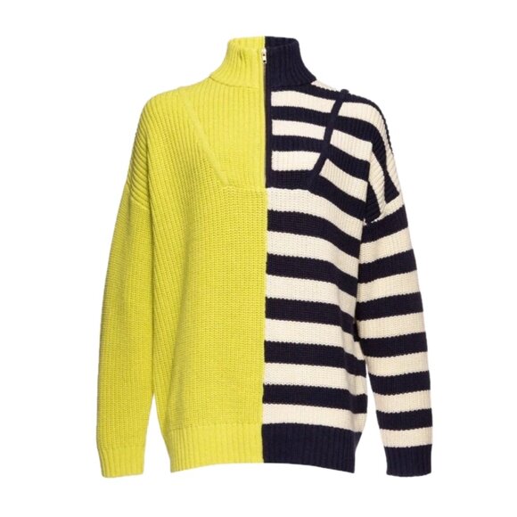 STAUD Hampton Oversized Chunky-Knit Striped Color-Block Sweater (Chartreuse) - Picture 7 of 16